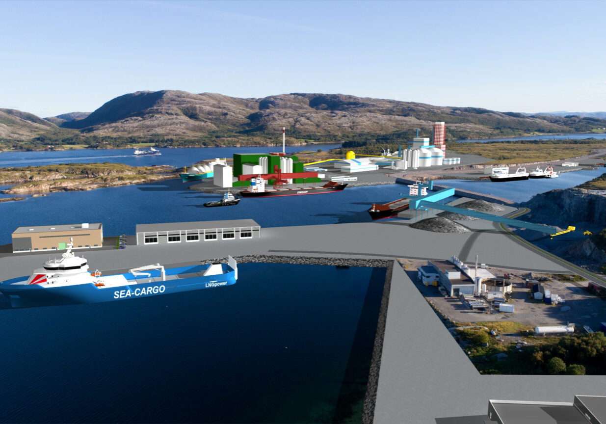 Utviklingen av Kråkøya kysthavn og næringsområde er bare ett av flere prosjekter og initiativer i regionen, noe som gjør prosessen fra pilot til marked både raskere og rimeligere enn andre steder. Illustrasjon: Nord-Trøndelag Havn Rørvik IKS.